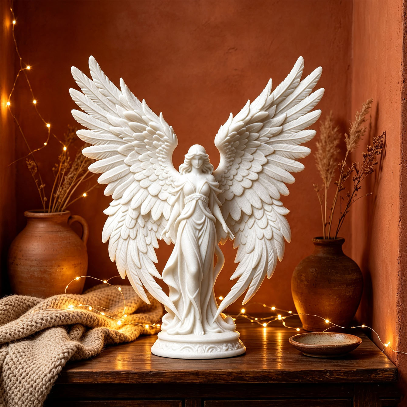 3D Printing Nyc - Luxuriöses 3D-gedrucktes Engel-Göttin-Heilungsornament mit reinweißen Flügeln,